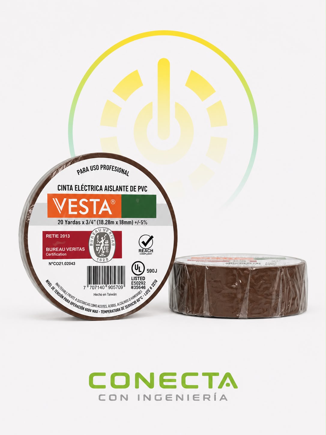 Cinta PVC | Aislante Electrico | Cafe | 20 YDS | 80° Temp. MAX