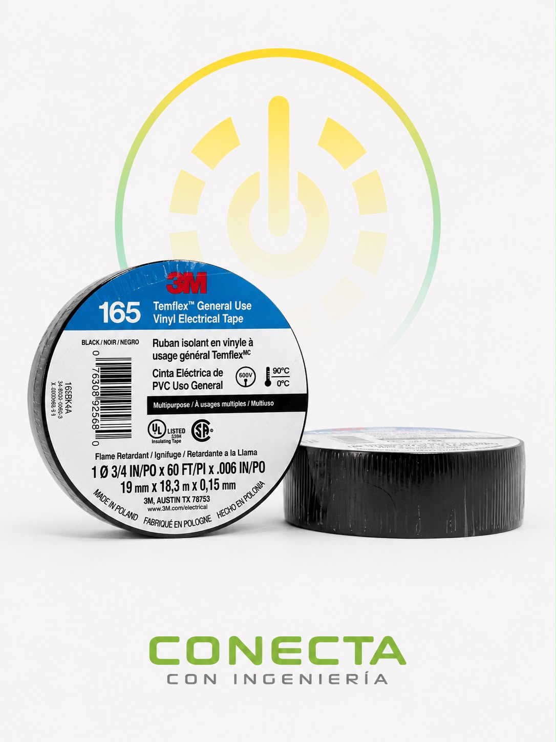 Cinta PVC | Aislante Electrico | Negra | 20 YDS | 80° Temp. MAX
